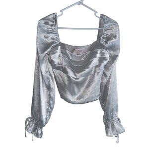 Audrey Parks Francesca’s Puff Sleeve Crop Top Sz M White Shirred